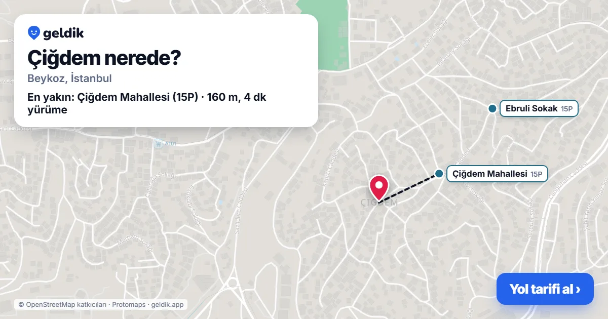 Çiğdem nerede: haritada Çiğdem (Beykoz) ve en yakın otobüs durakları, yürüme süresiyle