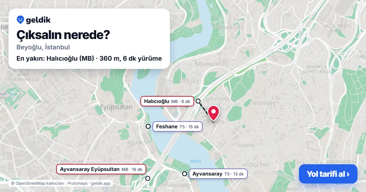 Çıksalın nerede: haritada Çıksalın (Beyoğlu) ve en yakın istasyonlar, yürüme süresiyle