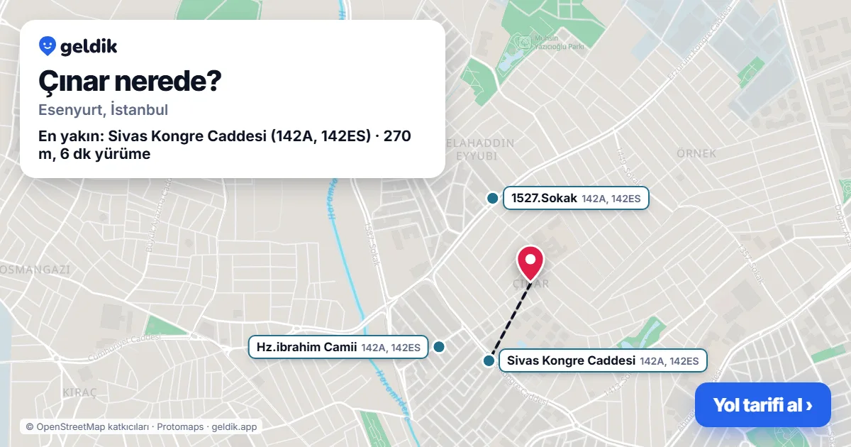 Çınar nerede: haritada Çınar (Esenyurt) ve en yakın otobüs durakları, yürüme süresiyle