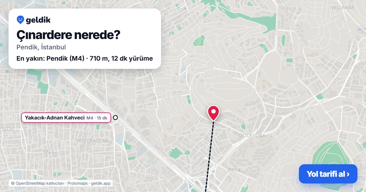 Çınardere nerede: haritada Çınardere (Pendik) ve en yakın istasyonlar, yürüme süresiyle