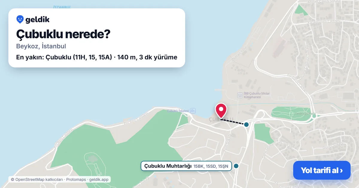 Çubuklu nerede: haritada Çubuklu (Beykoz) ve en yakın otobüs durakları, yürüme süresiyle