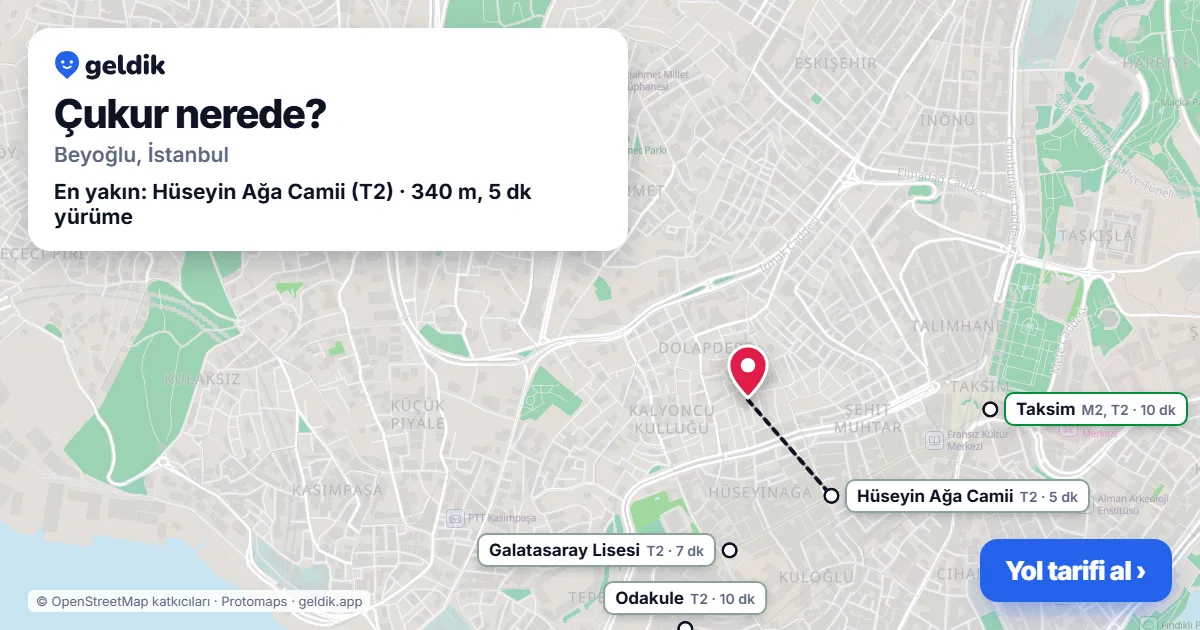 Çukur nerede: haritada Çukur (Beyoğlu) ve en yakın istasyonlar, yürüme süresiyle