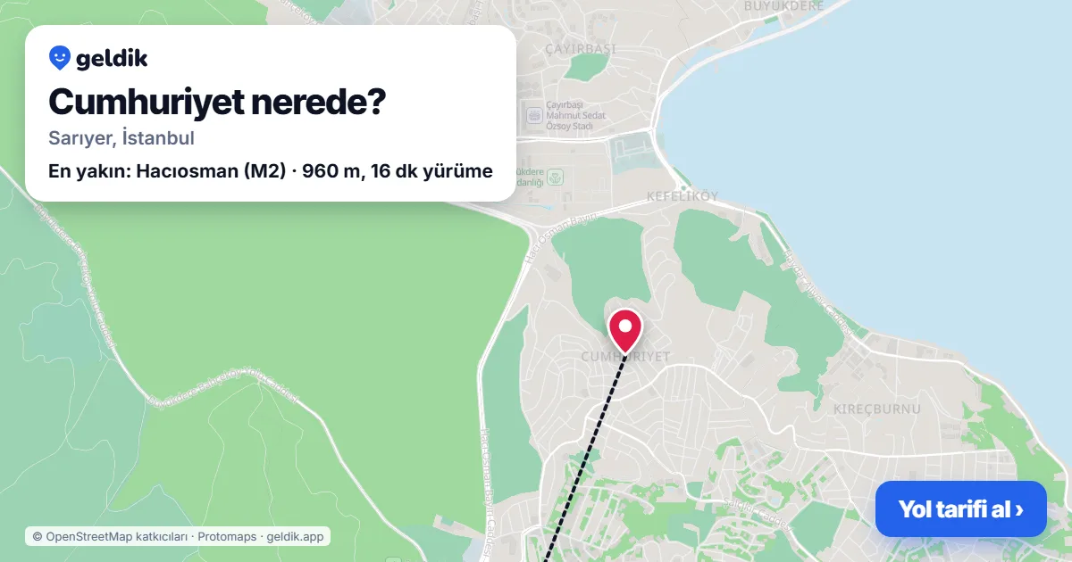 Cumhuriyet nerede: haritada Cumhuriyet (Sarıyer) ve en yakın istasyonlar, yürüme süresiyle