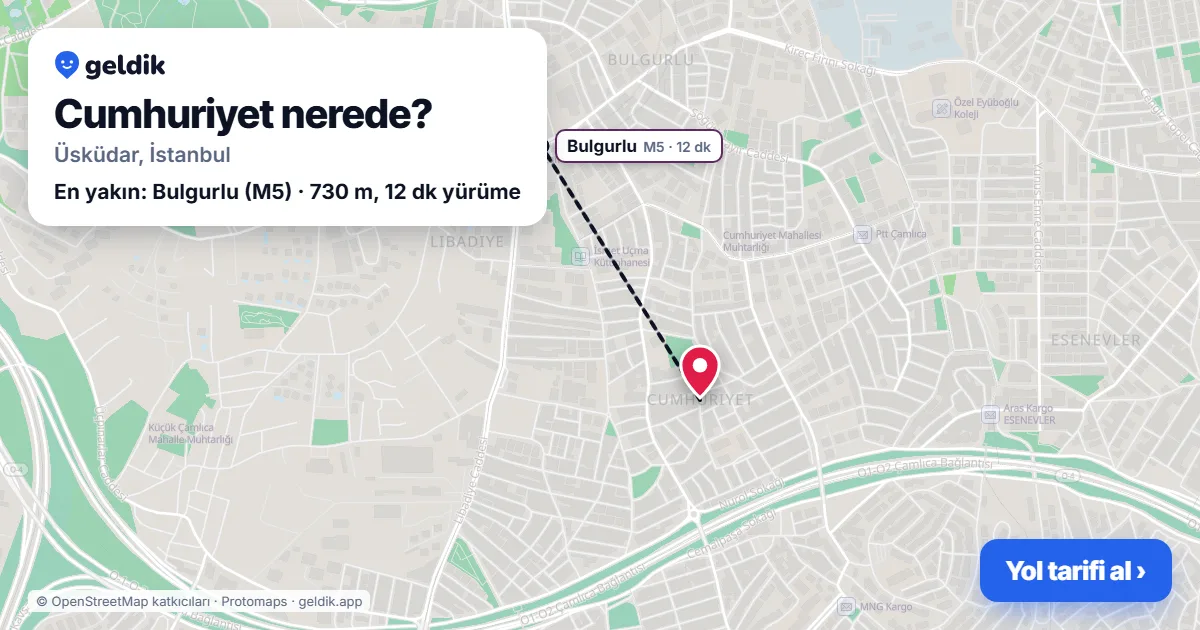 Cumhuriyet nerede: haritada Cumhuriyet (Üsküdar) ve en yakın istasyonlar, yürüme süresiyle