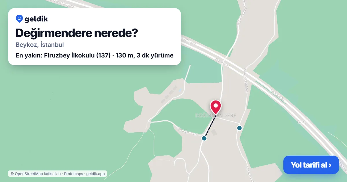 Değirmendere nerede: haritada Değirmendere (Beykoz) ve en yakın otobüs durakları, yürüme süresiyle
