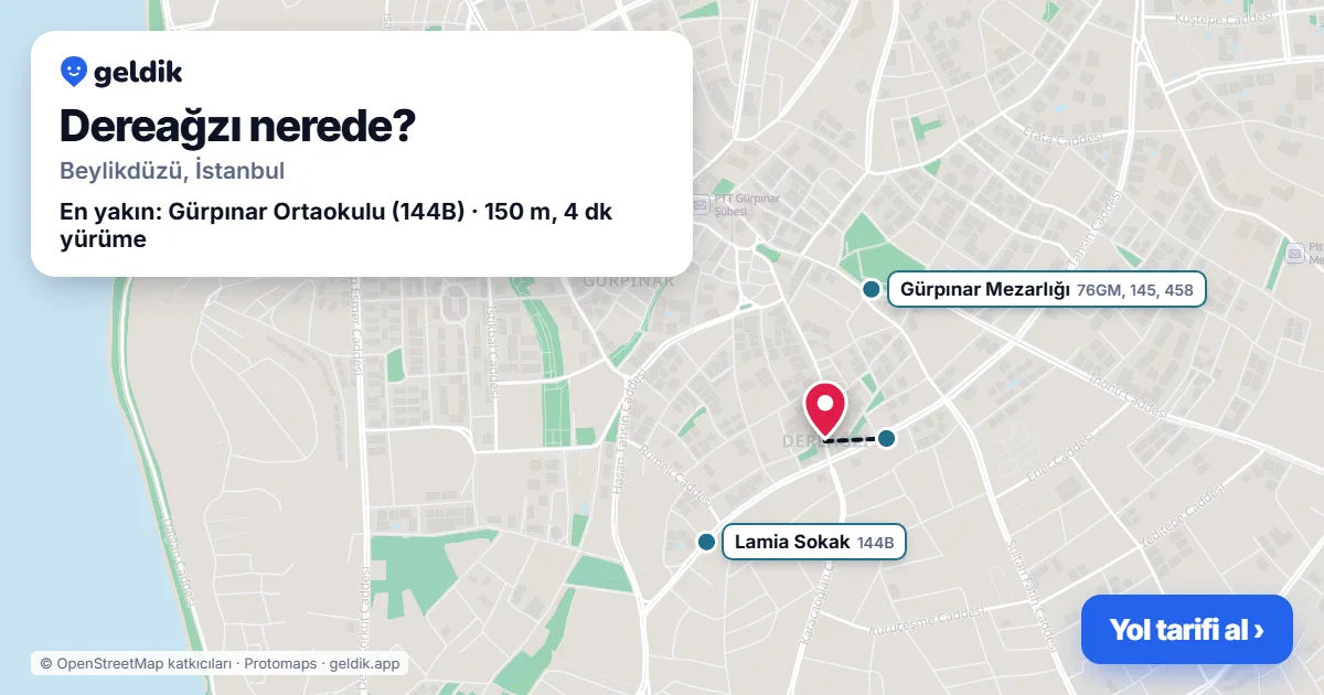 Dereağzı nerede: haritada Dereağzı (Beylikdüzü) ve en yakın otobüs durakları, yürüme süresiyle