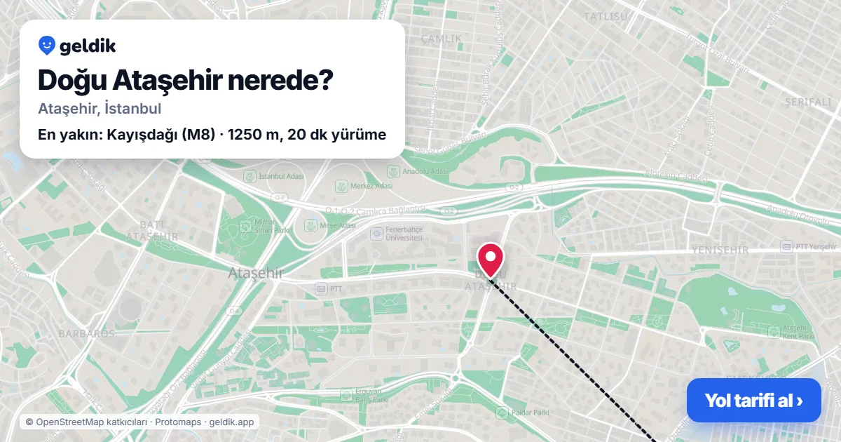 Doğu Ataşehir nerede: haritada Doğu Ataşehir (Ataşehir) ve en yakın istasyonlar, yürüme süresiyle