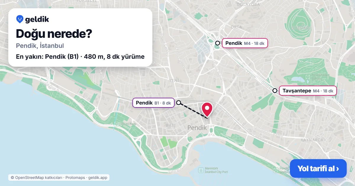 Doğu nerede: haritada Doğu (Pendik) ve en yakın istasyonlar, yürüme süresiyle