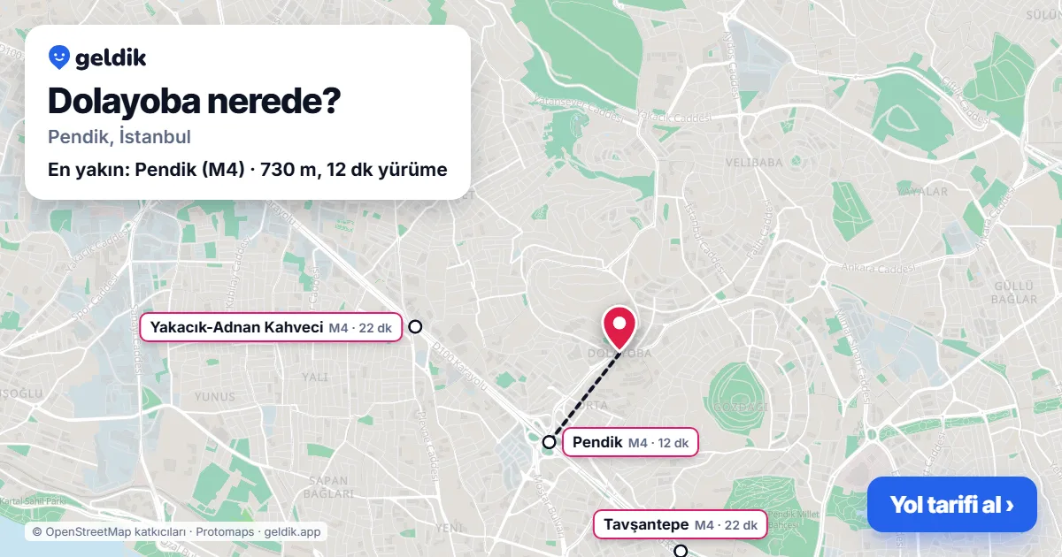 Dolayoba nerede: haritada Dolayoba (Pendik) ve en yakın istasyonlar, yürüme süresiyle