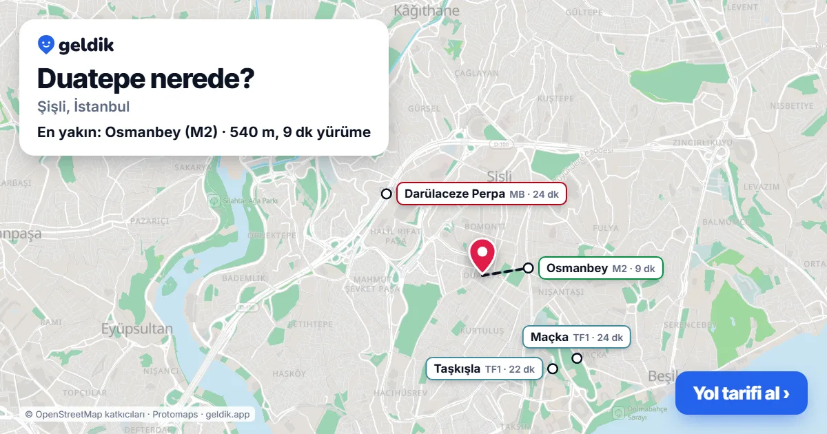 Duatepe nerede: haritada Duatepe (Şişli) ve en yakın istasyonlar, yürüme süresiyle