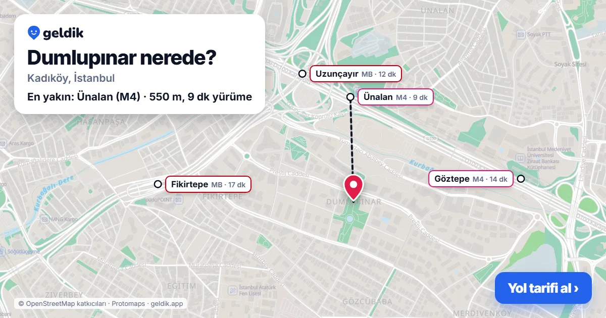 Dumlupınar nerede: haritada Dumlupınar (Kadıköy) ve en yakın istasyonlar, yürüme süresiyle