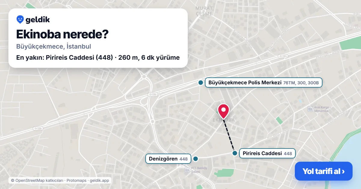 Ekinoba nerede: haritada Ekinoba (Büyükçekmece) ve en yakın otobüs durakları, yürüme süresiyle