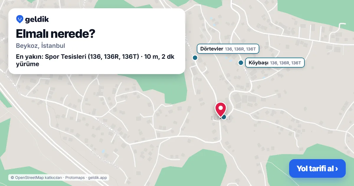 Elmalı nerede: haritada Elmalı (Beykoz) ve en yakın otobüs durakları, yürüme süresiyle