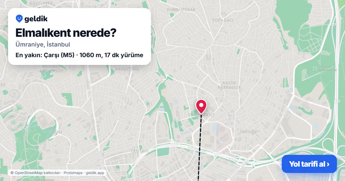 Elmalıkent nerede: haritada Elmalıkent (Ümraniye) ve en yakın istasyonlar, yürüme süresiyle