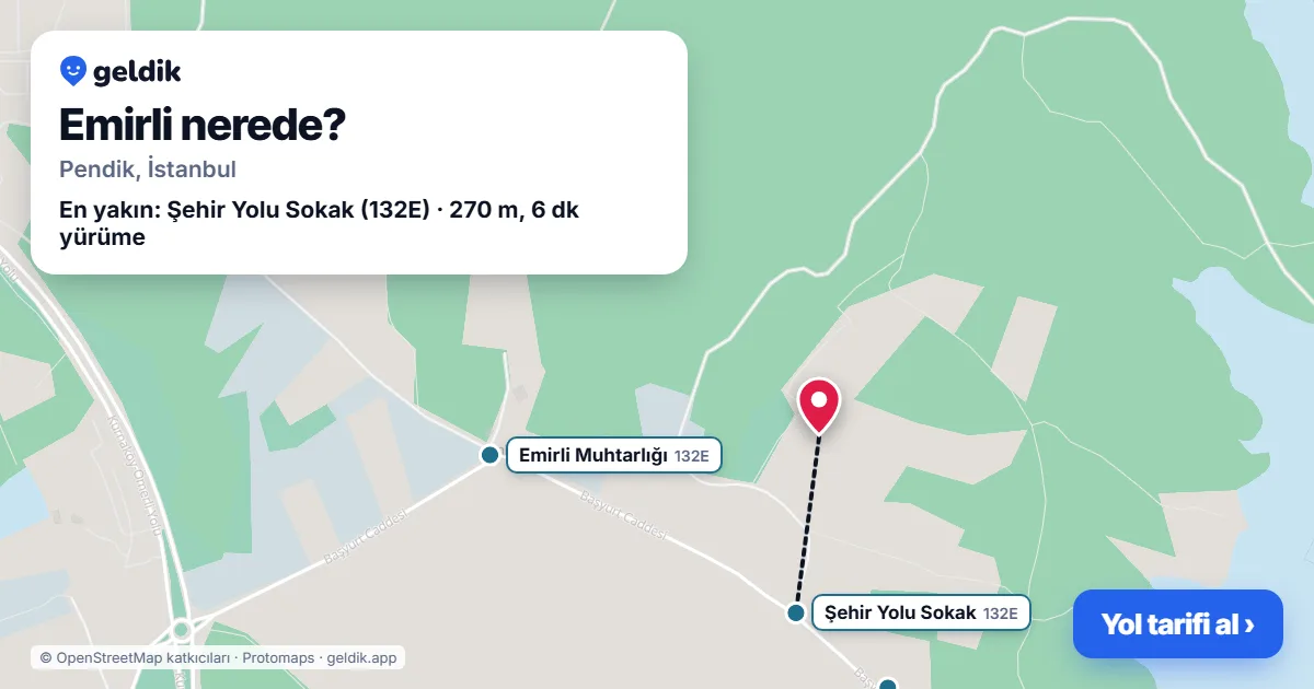 Emirli nerede: haritada Emirli (Pendik) ve en yakın otobüs durakları, yürüme süresiyle