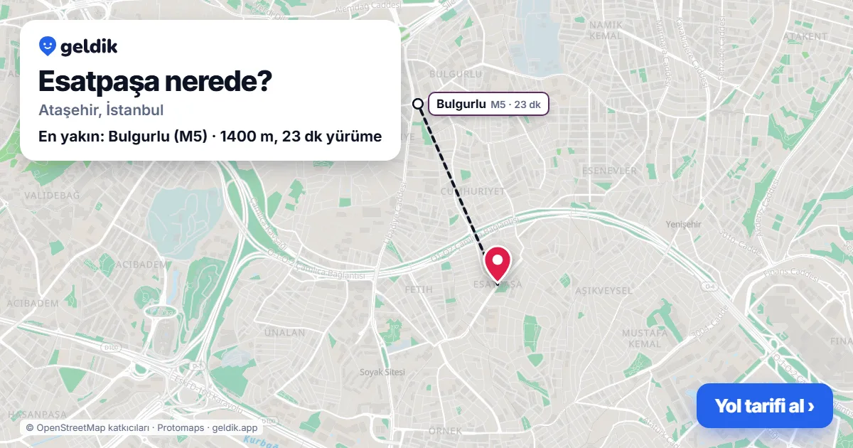 Esatpaşa nerede: haritada Esatpaşa (Ataşehir) ve en yakın istasyonlar, yürüme süresiyle