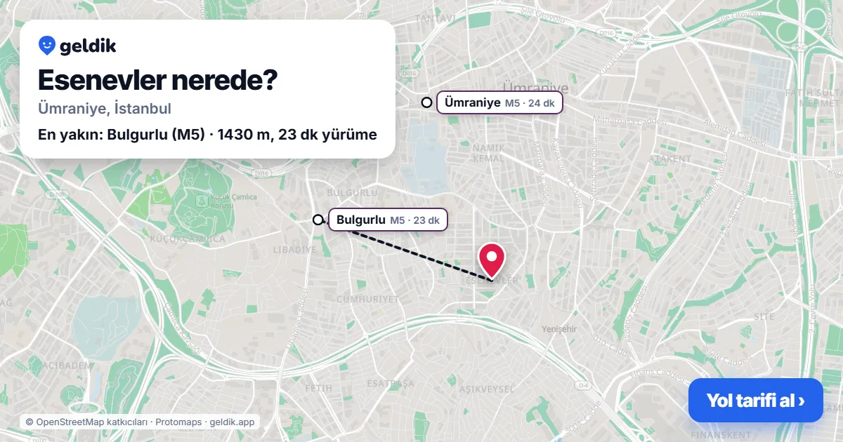 Esenevler nerede: haritada Esenevler (Ümraniye) ve en yakın istasyonlar, yürüme süresiyle