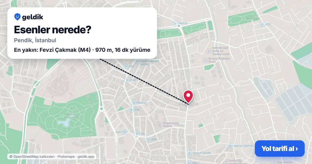 Esenler nerede: haritada Esenler (Pendik) ve en yakın istasyonlar, yürüme süresiyle