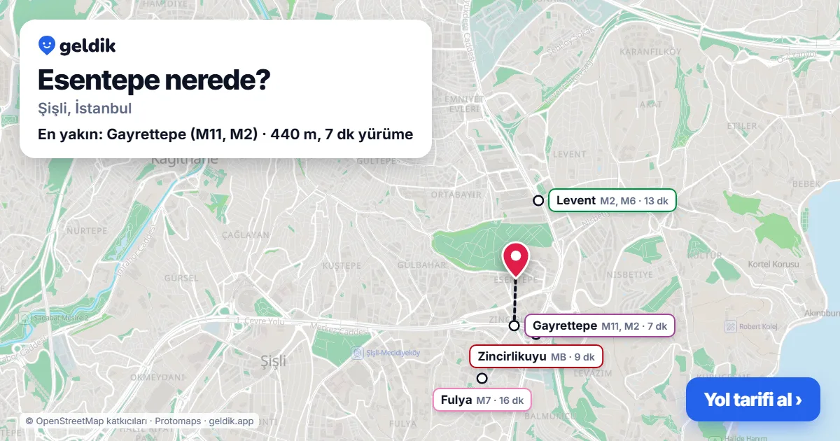 Esentepe nerede: haritada Esentepe (Şişli) ve en yakın istasyonlar, yürüme süresiyle