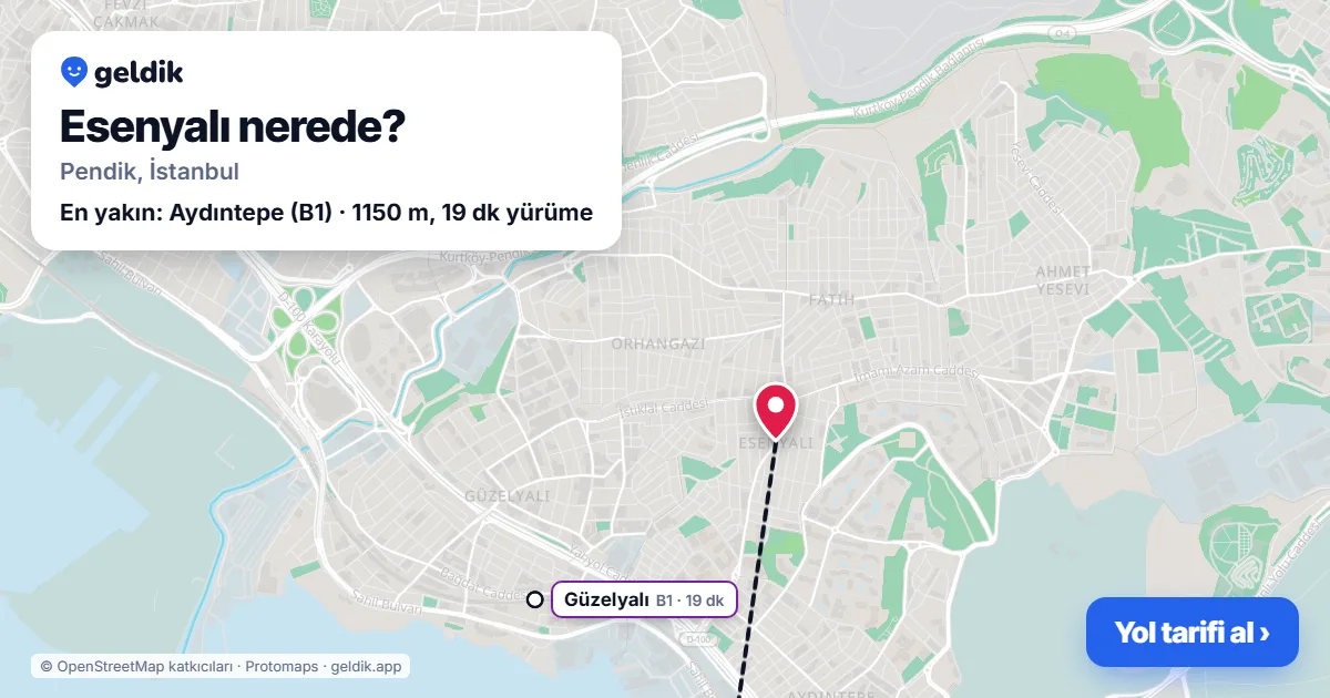 Esenyalı nerede: haritada Esenyalı (Pendik) ve en yakın istasyonlar, yürüme süresiyle