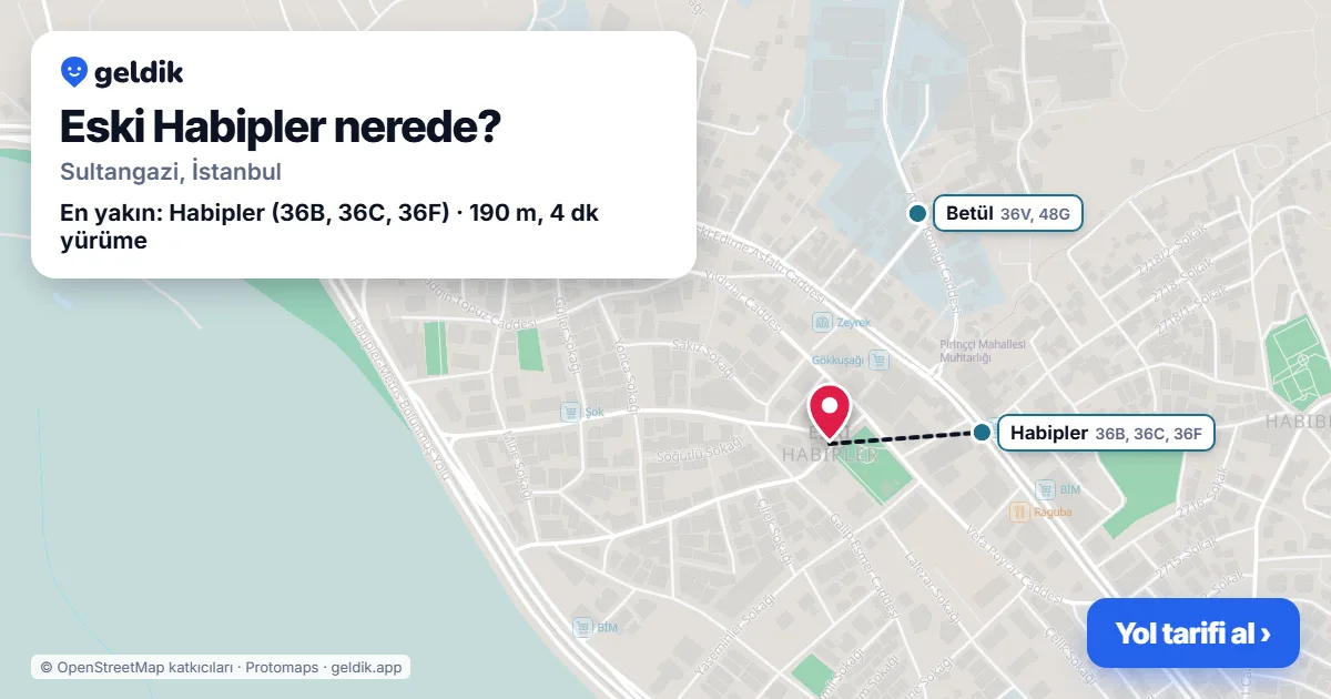 Eski Habipler nerede: haritada Eski Habipler (Sultangazi) ve en yakın otobüs durakları, yürüme süresiyle
