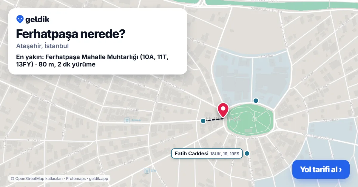 Ferhatpaşa nerede: haritada Ferhatpaşa (Ataşehir) ve en yakın otobüs durakları, yürüme süresiyle