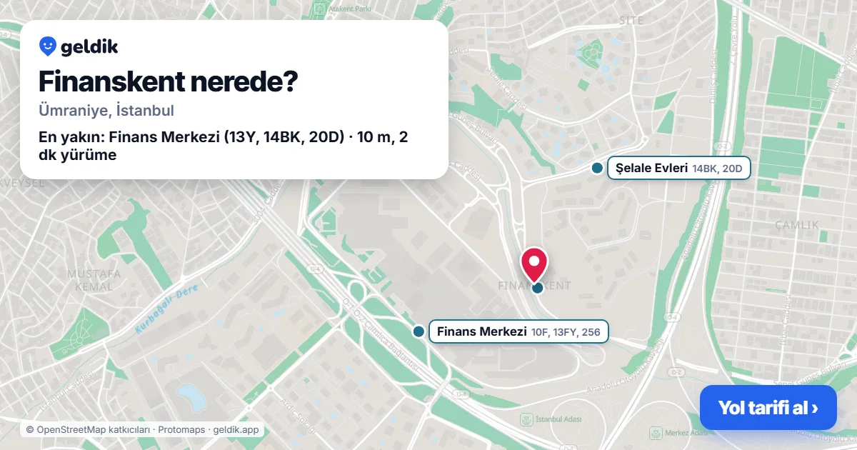 Finanskent nerede: haritada Finanskent (Ümraniye) ve en yakın otobüs durakları, yürüme süresiyle