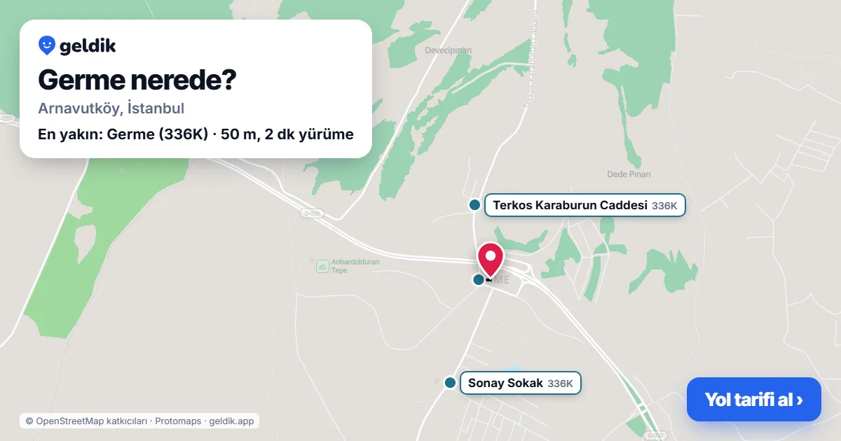 Germe nerede: haritada Germe (Arnavutköy) ve en yakın otobüs durakları, yürüme süresiyle