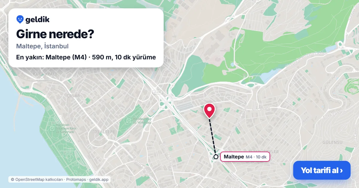 Girne nerede: haritada Girne (Maltepe) ve en yakın istasyonlar, yürüme süresiyle