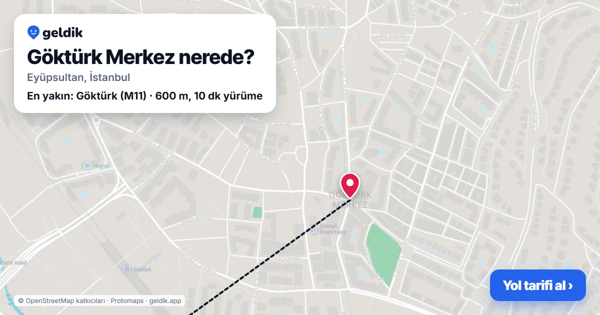 Göktürk Merkez nerede: haritada Göktürk Merkez (Eyüpsultan) ve en yakın istasyonlar, yürüme süresiyle