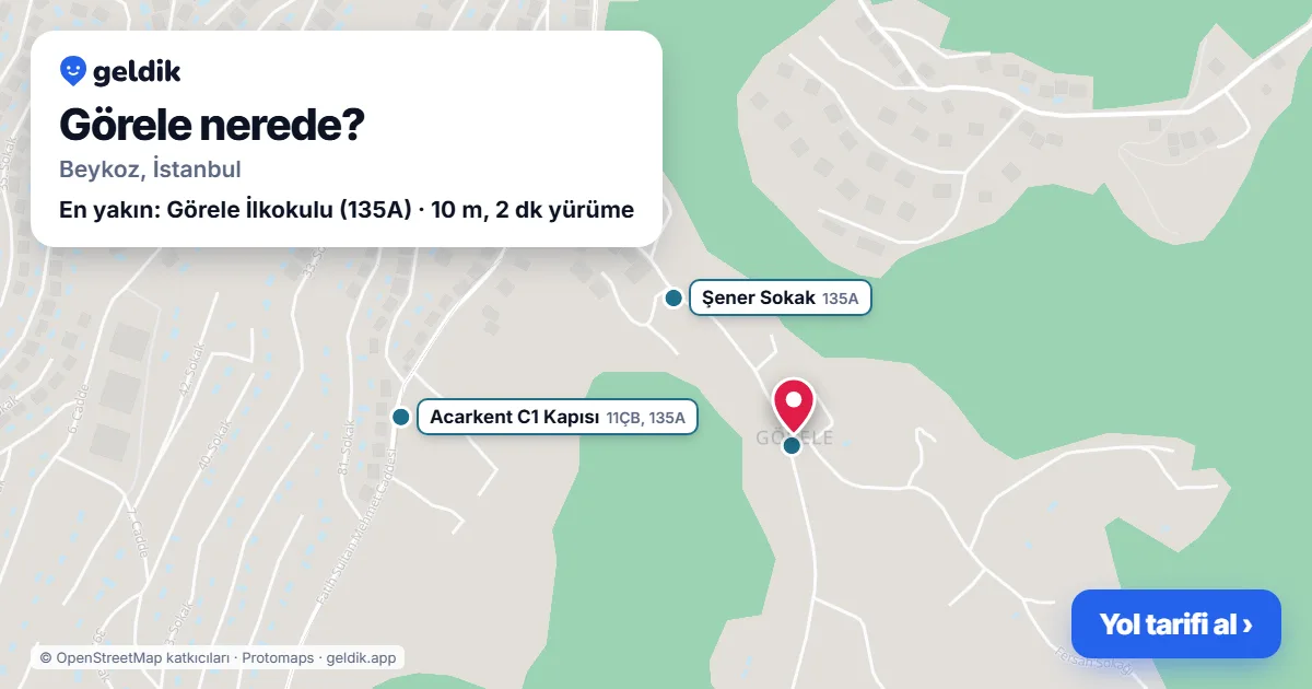 Görele nerede: haritada Görele (Beykoz) ve en yakın otobüs durakları, yürüme süresiyle