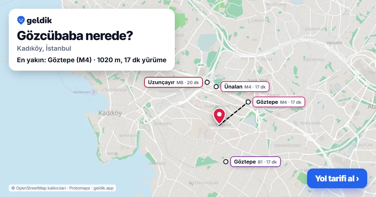 Gözcübaba nerede: haritada Gözcübaba (Kadıköy) ve en yakın istasyonlar, yürüme süresiyle