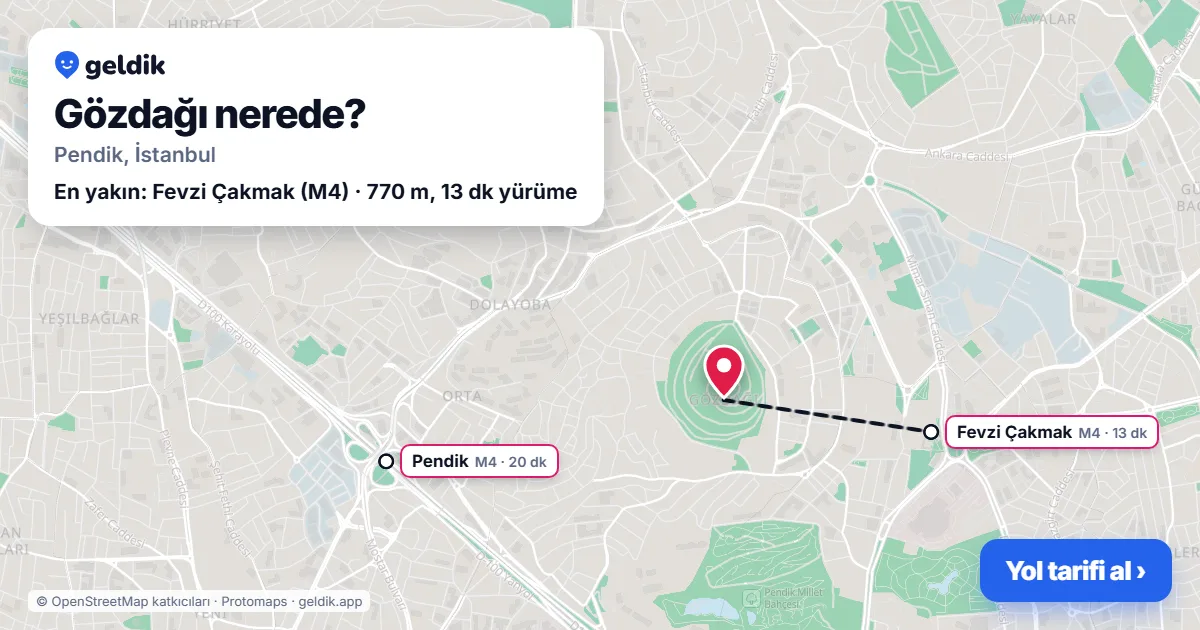 Gözdağı nerede: haritada Gözdağı (Pendik) ve en yakın istasyonlar, yürüme süresiyle