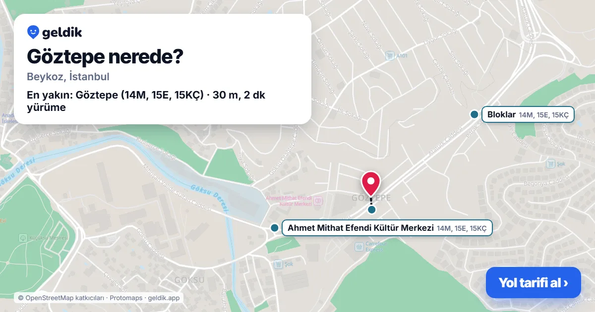 Göztepe nerede: haritada Göztepe (Beykoz) ve en yakın otobüs durakları, yürüme süresiyle