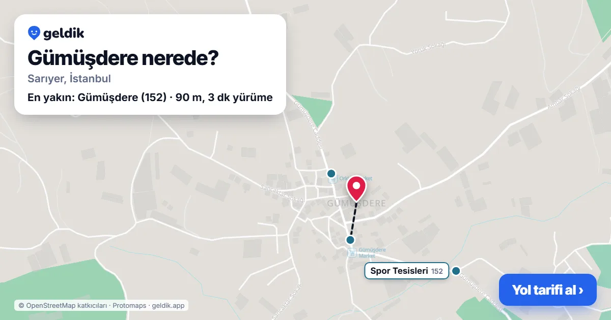 Gümüşdere nerede: haritada Gümüşdere (Sarıyer) ve en yakın otobüs durakları, yürüme süresiyle