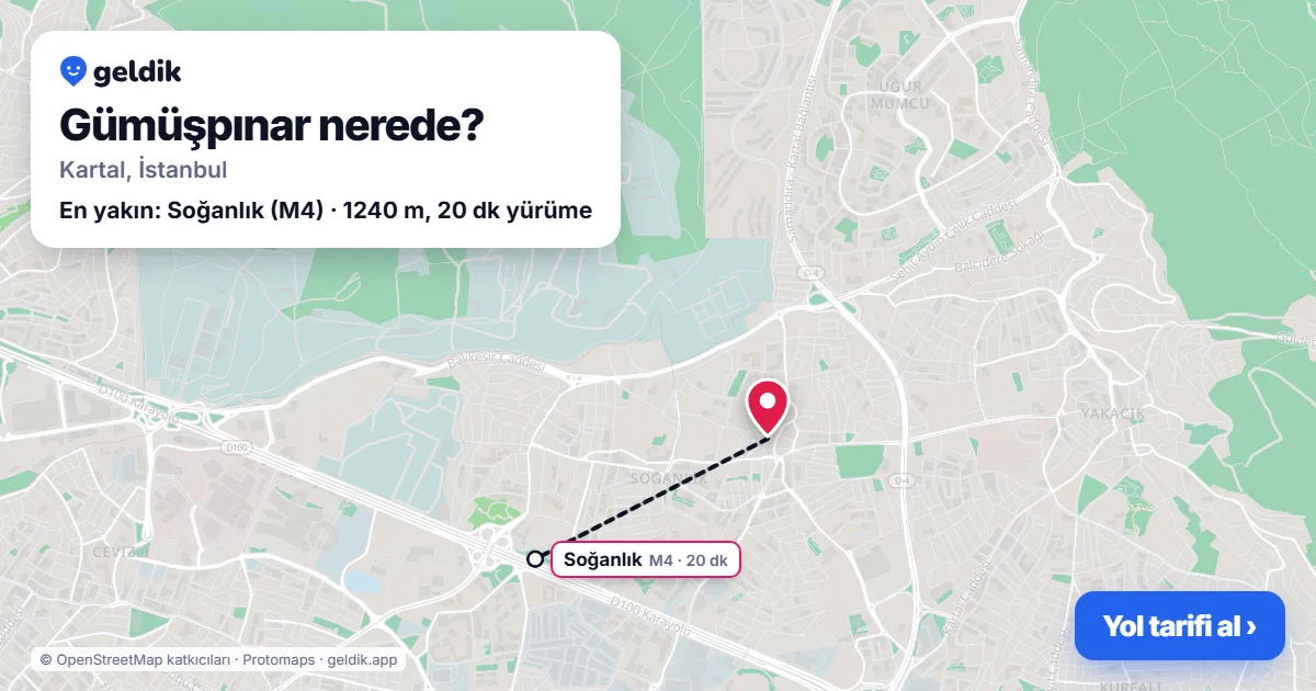 Gümüşpınar nerede: haritada Gümüşpınar (Kartal) ve en yakın istasyonlar, yürüme süresiyle