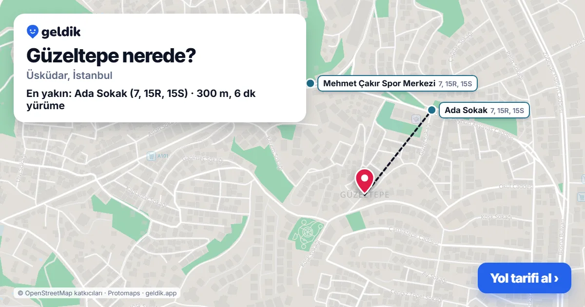 Güzeltepe nerede: haritada Güzeltepe (Üsküdar) ve en yakın otobüs durakları, yürüme süresiyle
