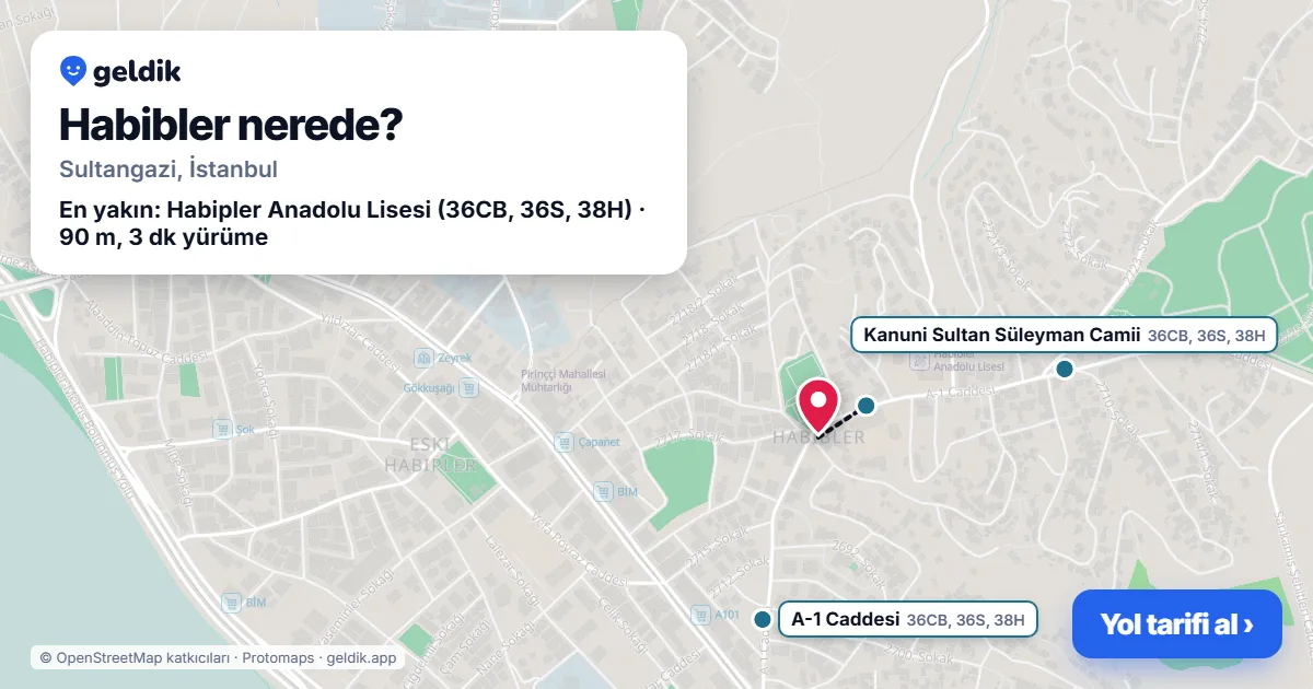 Habibler nerede: haritada Habibler (Sultangazi) ve en yakın otobüs durakları, yürüme süresiyle