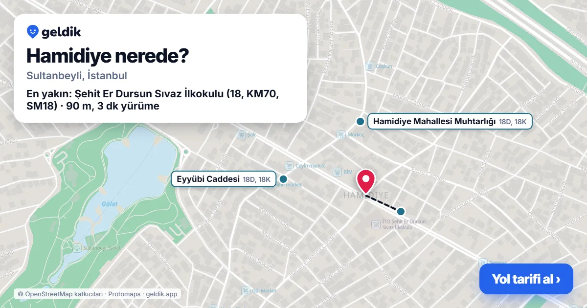 Hamidiye nerede: haritada Hamidiye (Sultanbeyli) ve en yakın otobüs durakları, yürüme süresiyle
