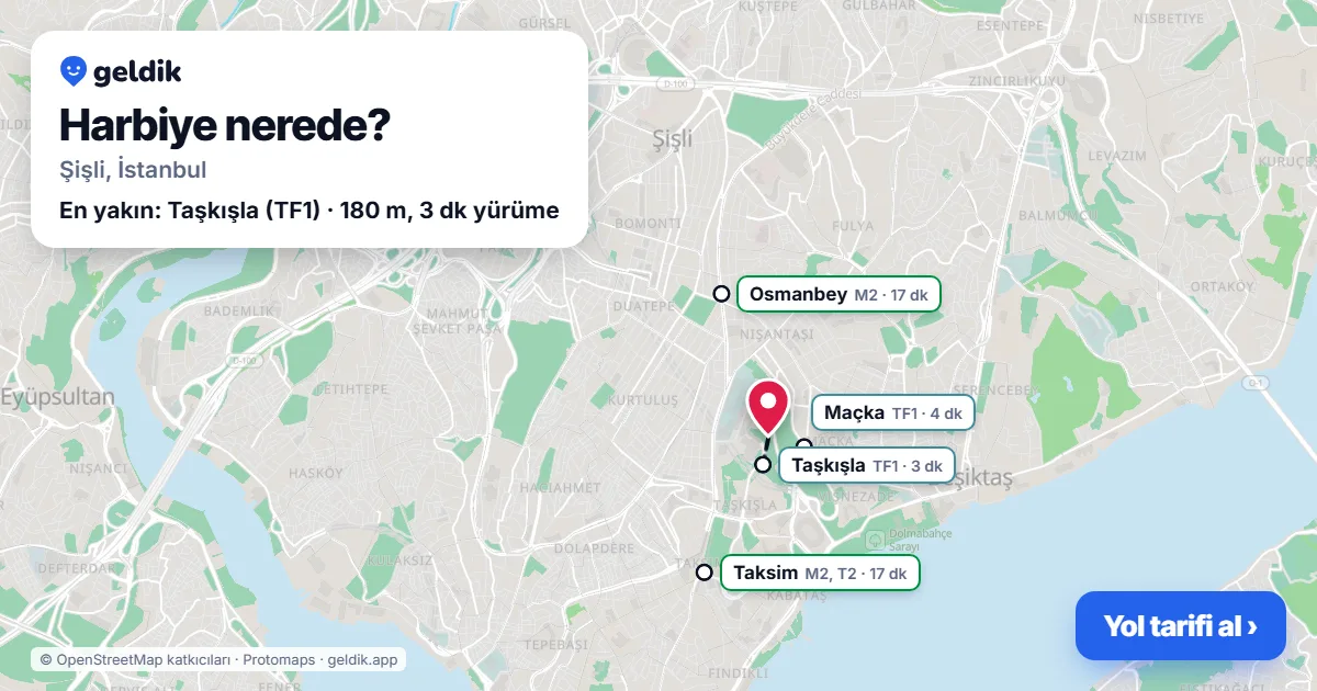 Harbiye nerede: haritada Harbiye (Şişli) ve en yakın istasyonlar, yürüme süresiyle
