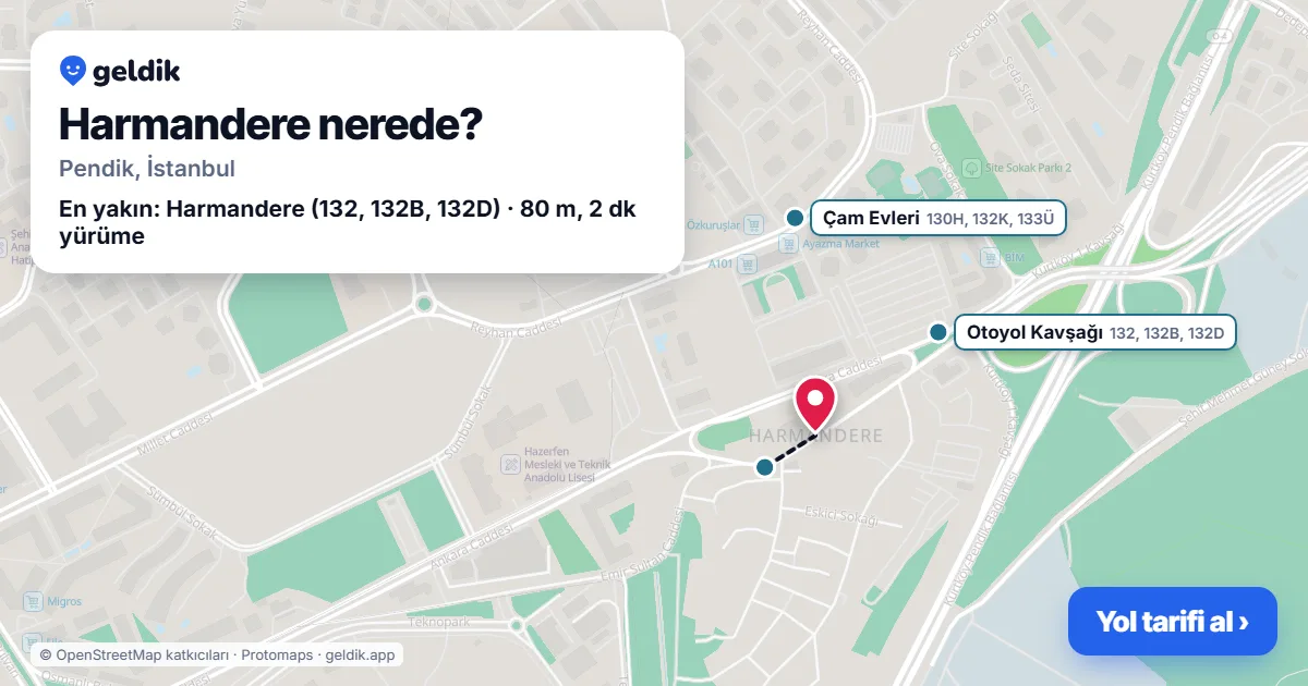 Harmandere nerede: haritada Harmandere (Pendik) ve en yakın otobüs durakları, yürüme süresiyle