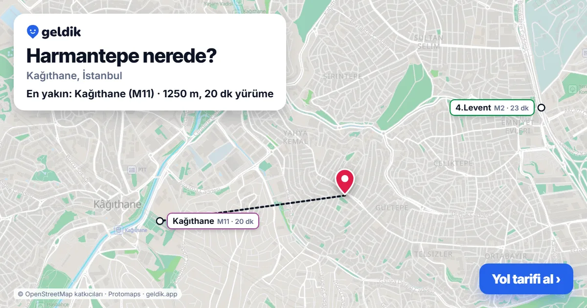 Harmantepe nerede: haritada Harmantepe (Kağıthane) ve en yakın istasyonlar, yürüme süresiyle