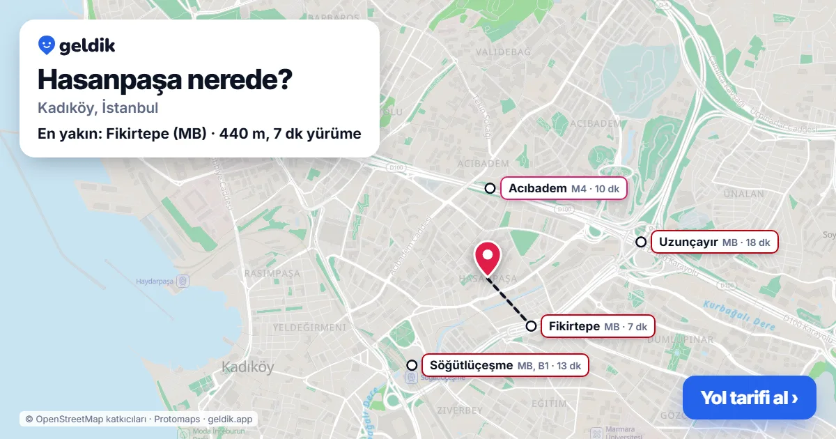 Hasanpaşa nerede: haritada Hasanpaşa (Kadıköy) ve en yakın istasyonlar, yürüme süresiyle