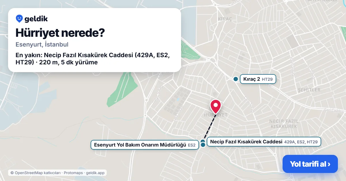 Hürriyet nerede: haritada Hürriyet (Esenyurt) ve en yakın otobüs durakları, yürüme süresiyle