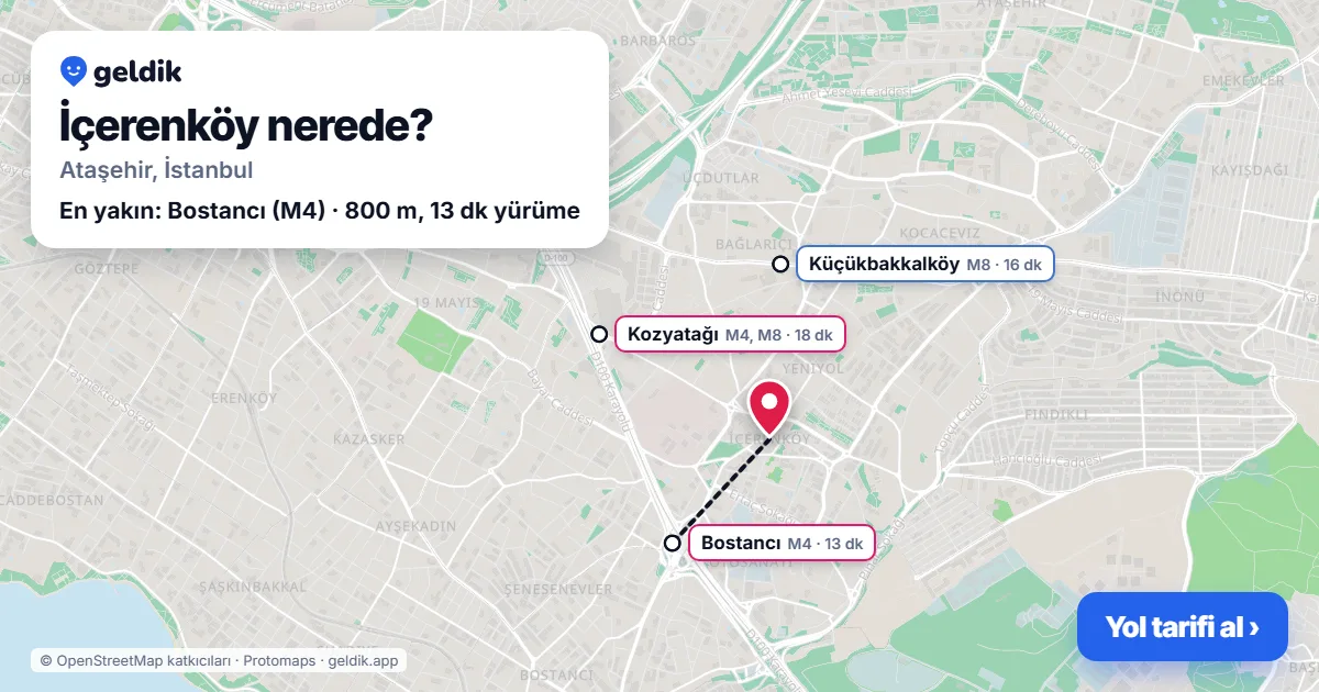 İçerenköy nerede: haritada İçerenköy (Ataşehir) ve en yakın istasyonlar, yürüme süresiyle