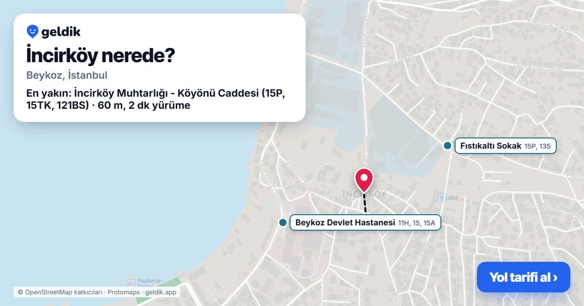 İncirköy nerede: haritada İncirköy (Beykoz) ve en yakın otobüs durakları, yürüme süresiyle