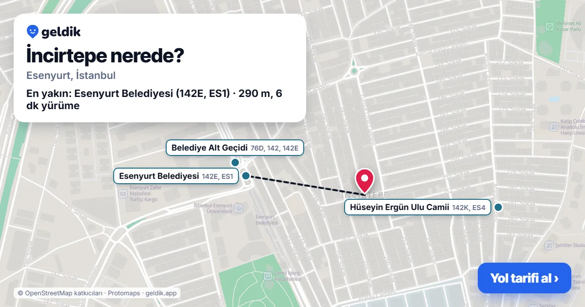 İncirtepe nerede: haritada İncirtepe (Esenyurt) ve en yakın otobüs durakları, yürüme süresiyle