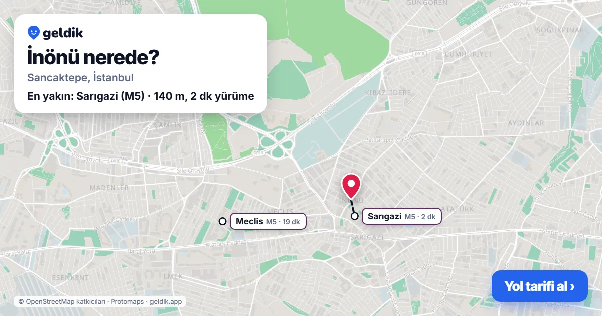 İnönü nerede: haritada İnönü (Sancaktepe) ve en yakın istasyonlar, yürüme süresiyle