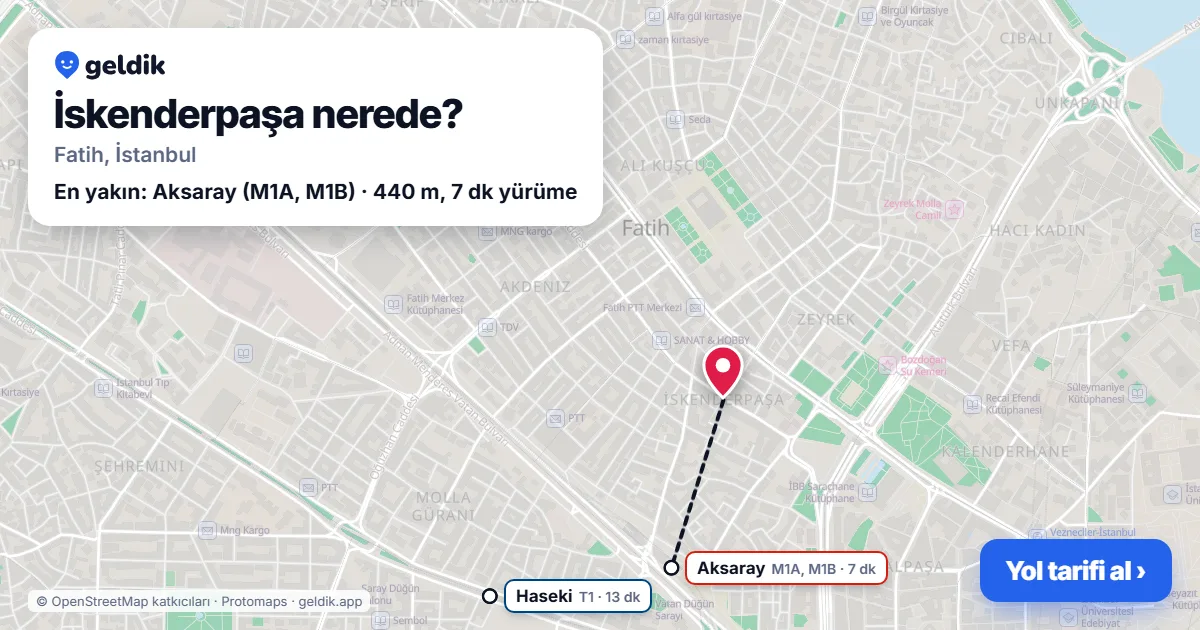 İskenderpaşa nerede: haritada İskenderpaşa (Fatih) ve en yakın istasyonlar, yürüme süresiyle