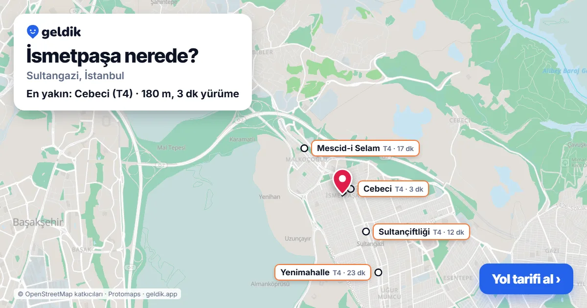 İsmetpaşa nerede: haritada İsmetpaşa (Sultangazi) ve en yakın istasyonlar, yürüme süresiyle